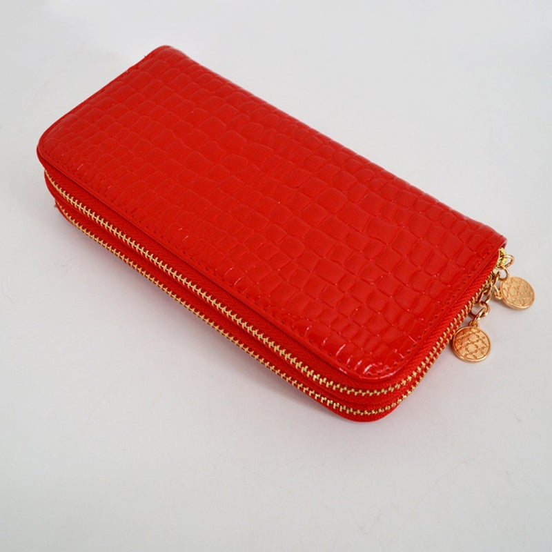 Aisi Women Patent Leather Clutch Wallet Phone Card Holder Organizer Ladies Purse (Red) - Image 4